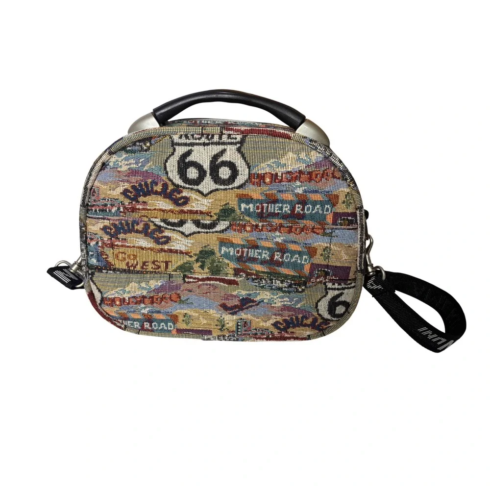 American Uni Train Case OS Multicolor Route 66 Tapestry Americana Retro Travel